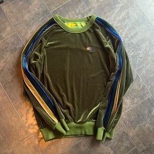 Aviator Nation *LIKE NEW* Olive Green Velvet Striped Crewneck Sweatshirt- XS